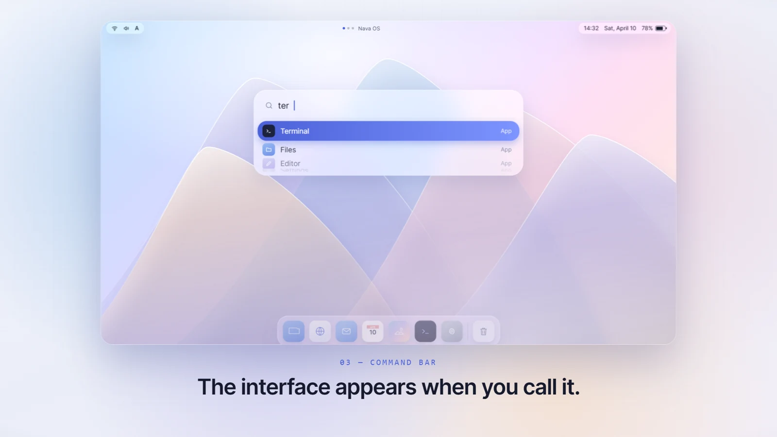 An exploration of quick access: the command bar emerges only when you need it.