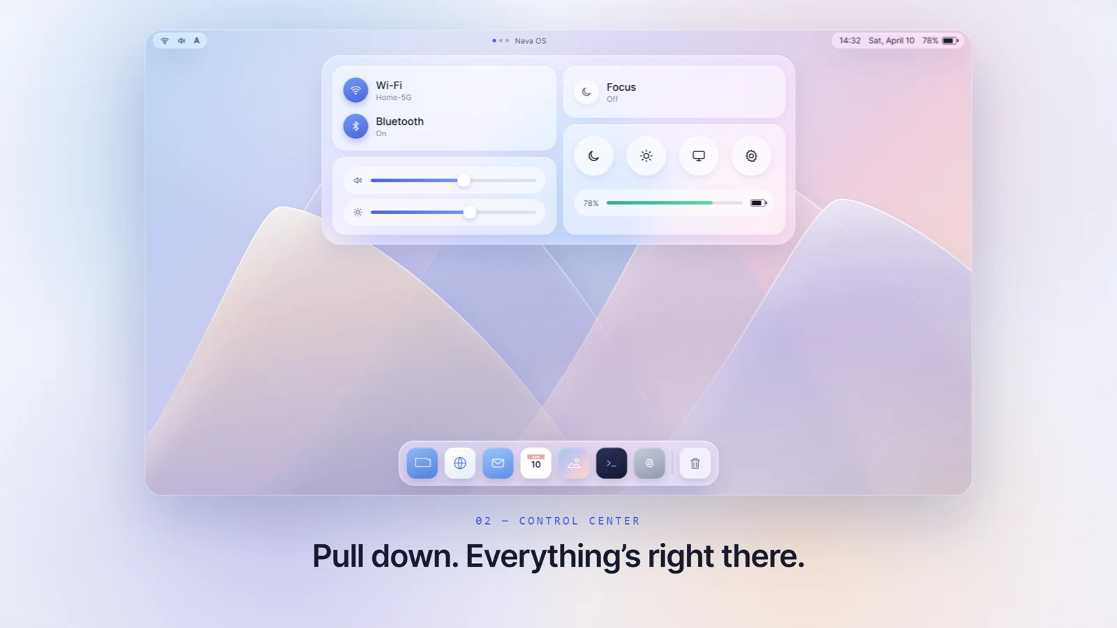 A Glass control-center study. The controls shown illustrate the intended design, not verified feature availability.