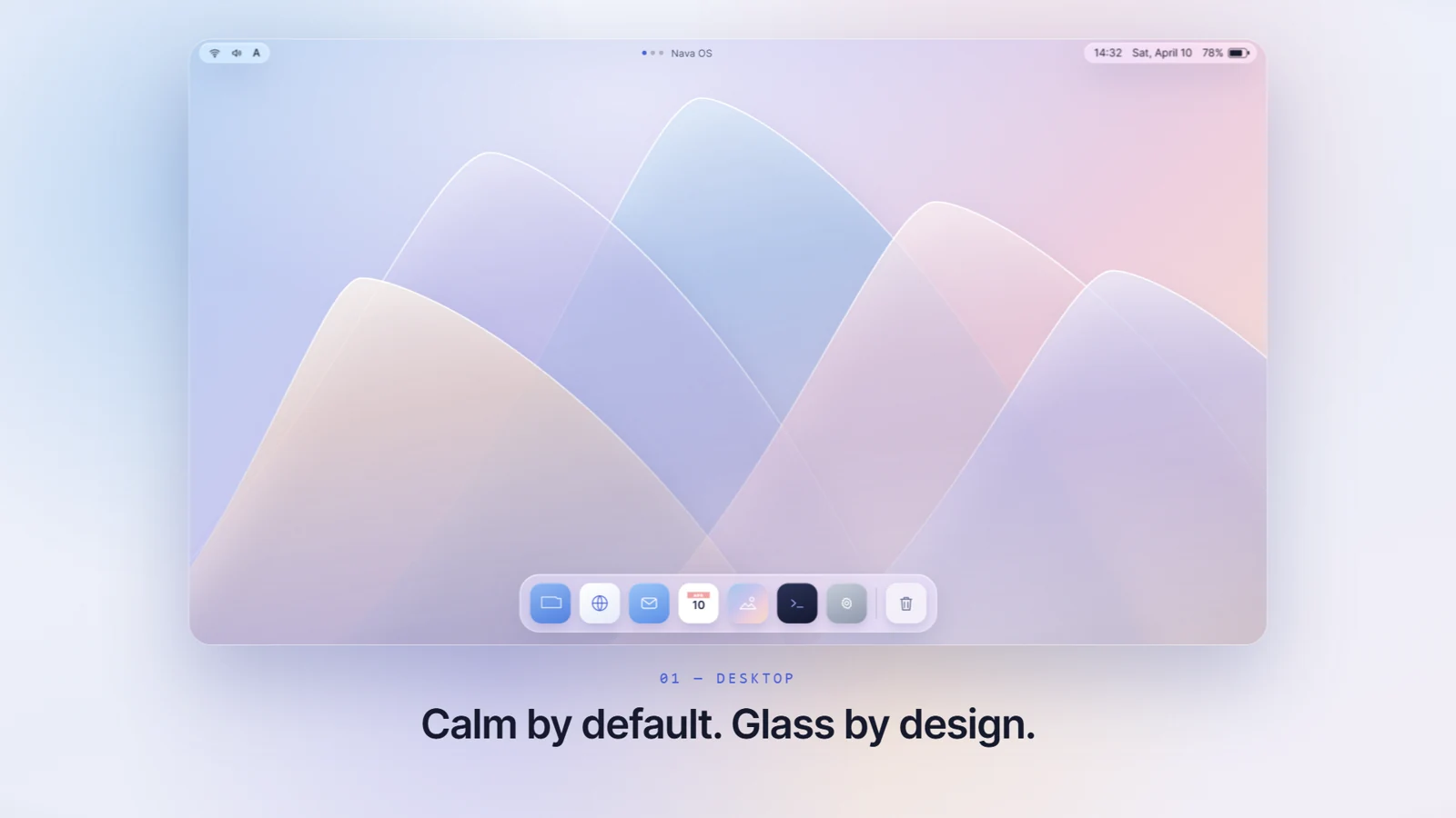 A desktop composition built around light, translucent surfaces and space for your work.